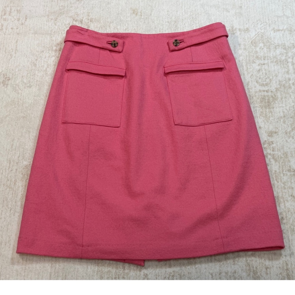 Frances Valentine Pink 100% Wool A-Line Skirt with Flap Pockets Size 2